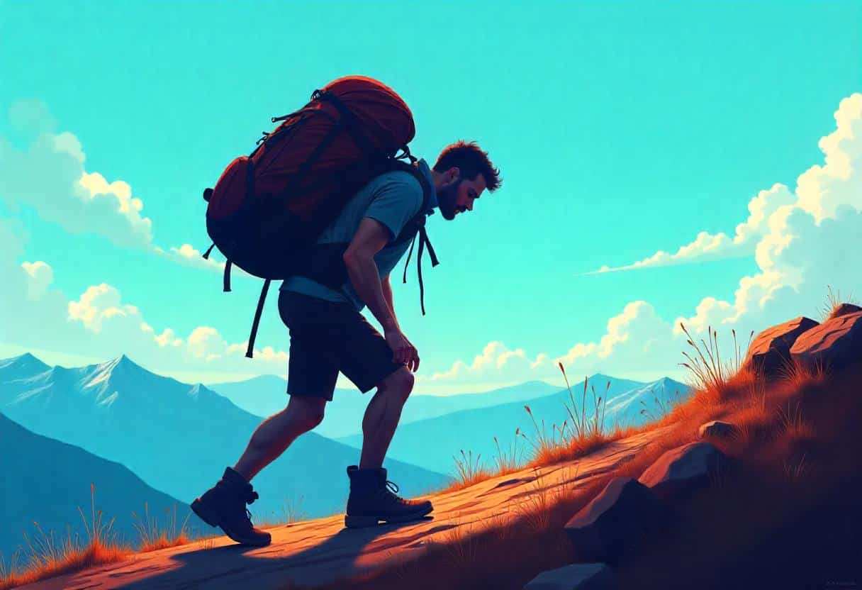 Common hiking mistake of a hiker carrying too heavy pack
